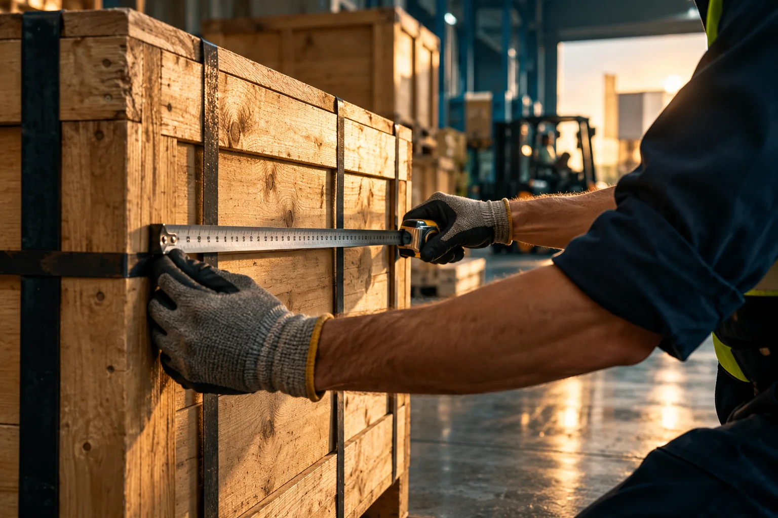 Freight scene: Prepare the documents. Measure the cargo.